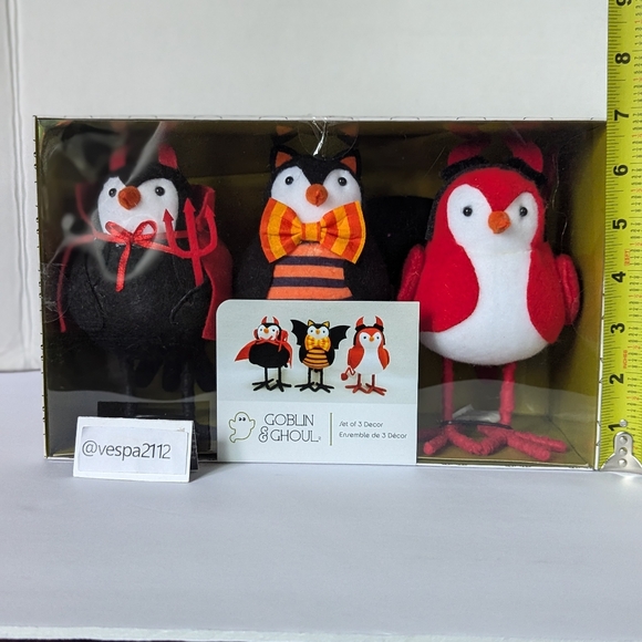 Goblin & Ghoul Halloween Fabric Bird Featherly Friend 3 Pk Devil Bat Felt Birds - Picture 6 of 8